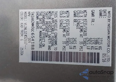 2016 Nissan Pathfinder Platinum z USA, uszkodzony, nr VIN 5N1AR2MM3GC654188